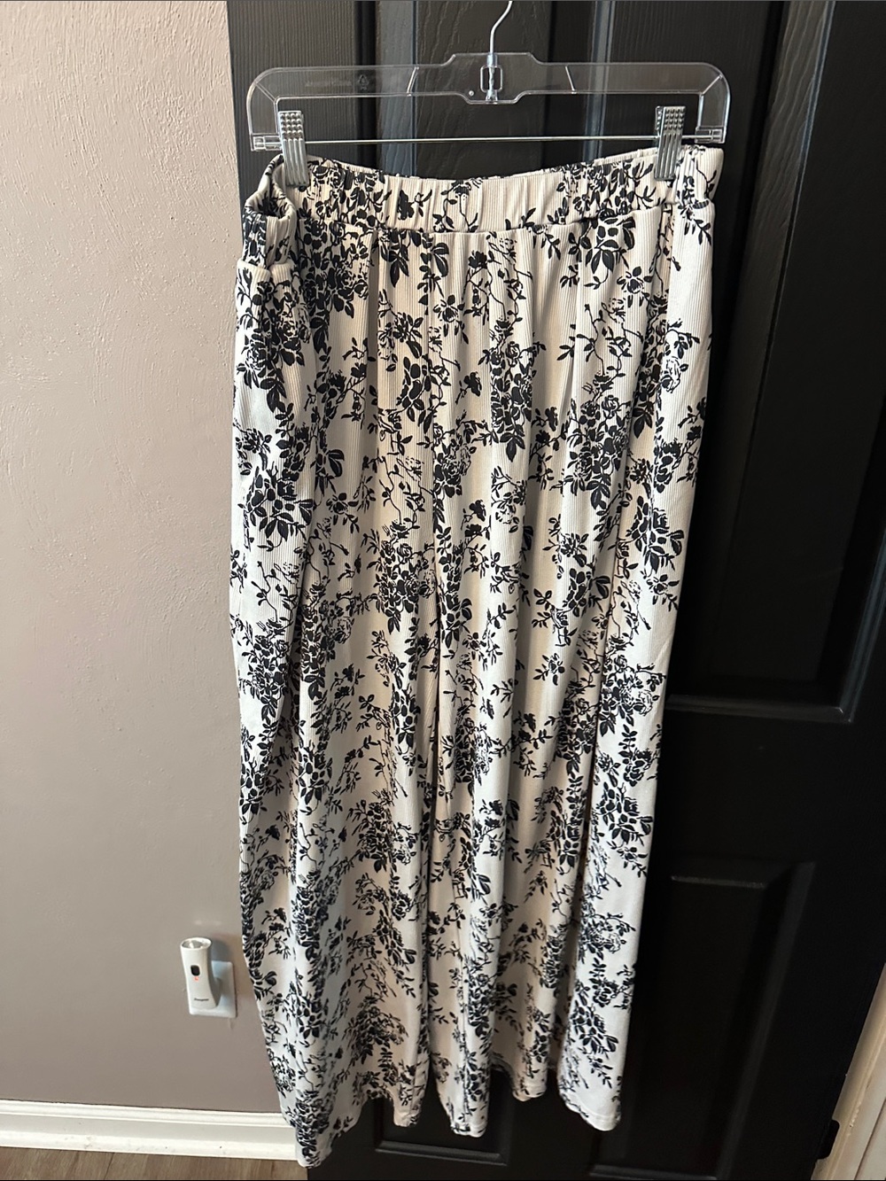 Women's Cream Pants with Black Floral Print